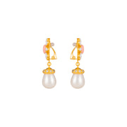 Heather Pink Coral and White Stone Crystal and Pearl Earrings