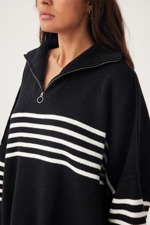 London Zip Stripe Sweater Black & Cream