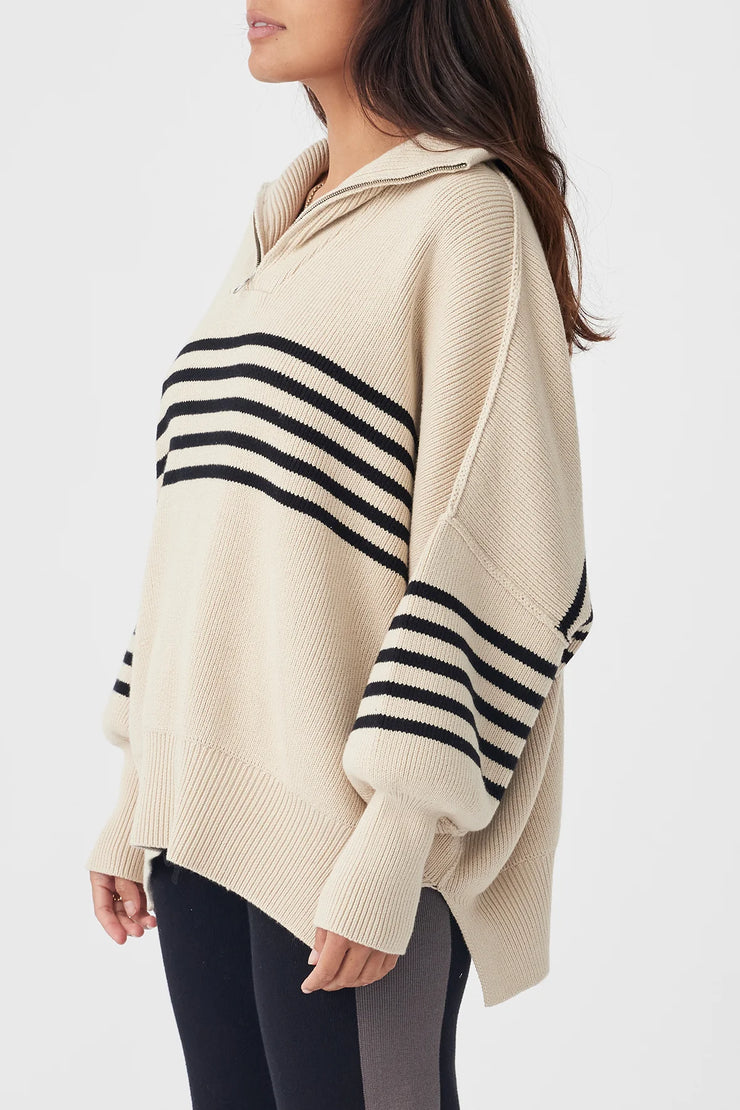 London Zip Stripe Sweater Sand & Black