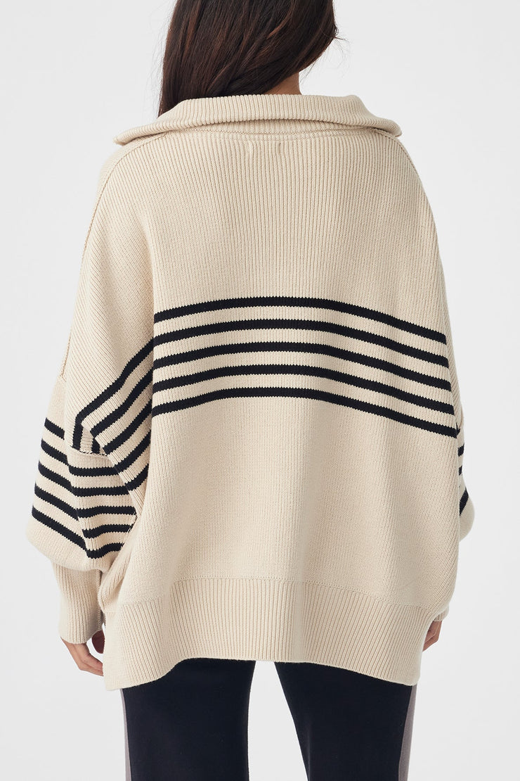 London Zip Stripe Sweater Sand & Black