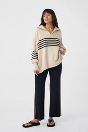 London Zip Stripe Sweater Sand & Black