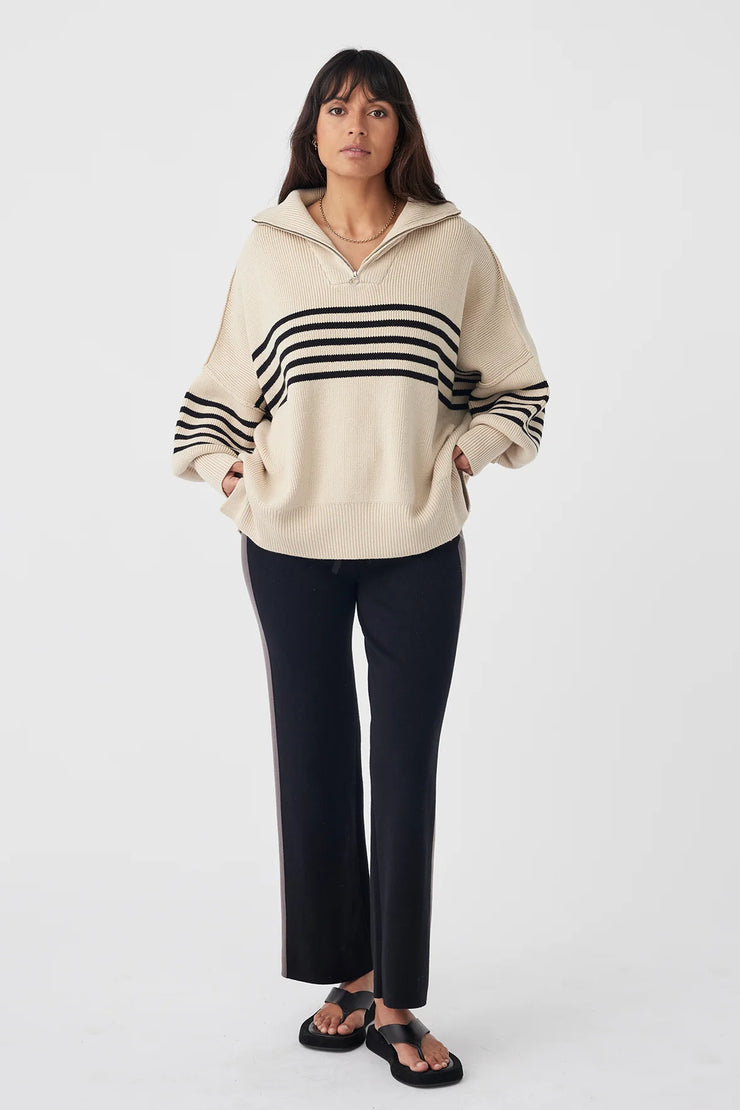 London Zip Stripe Sweater Sand & Black