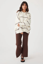 Harper Stripe Organic Knit Sweater Cream & Chocolate