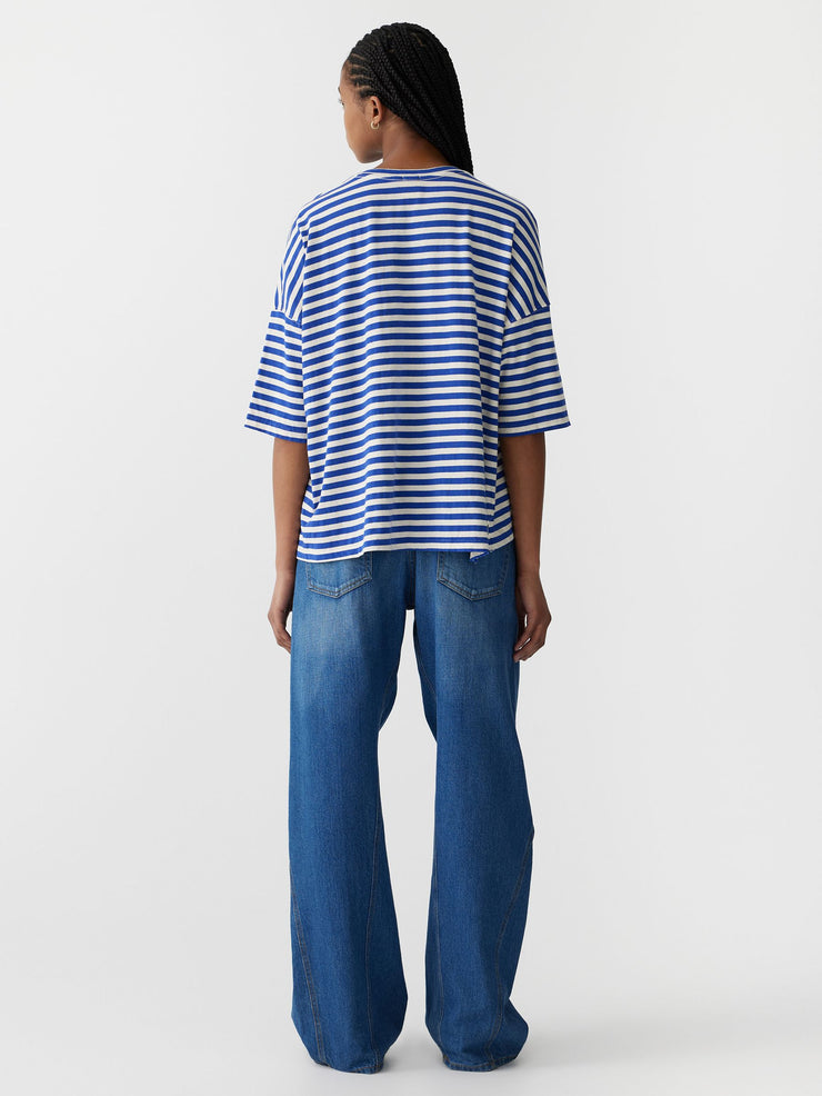 Stripe Side Step S/S T.Shirt Nat/Cobalt