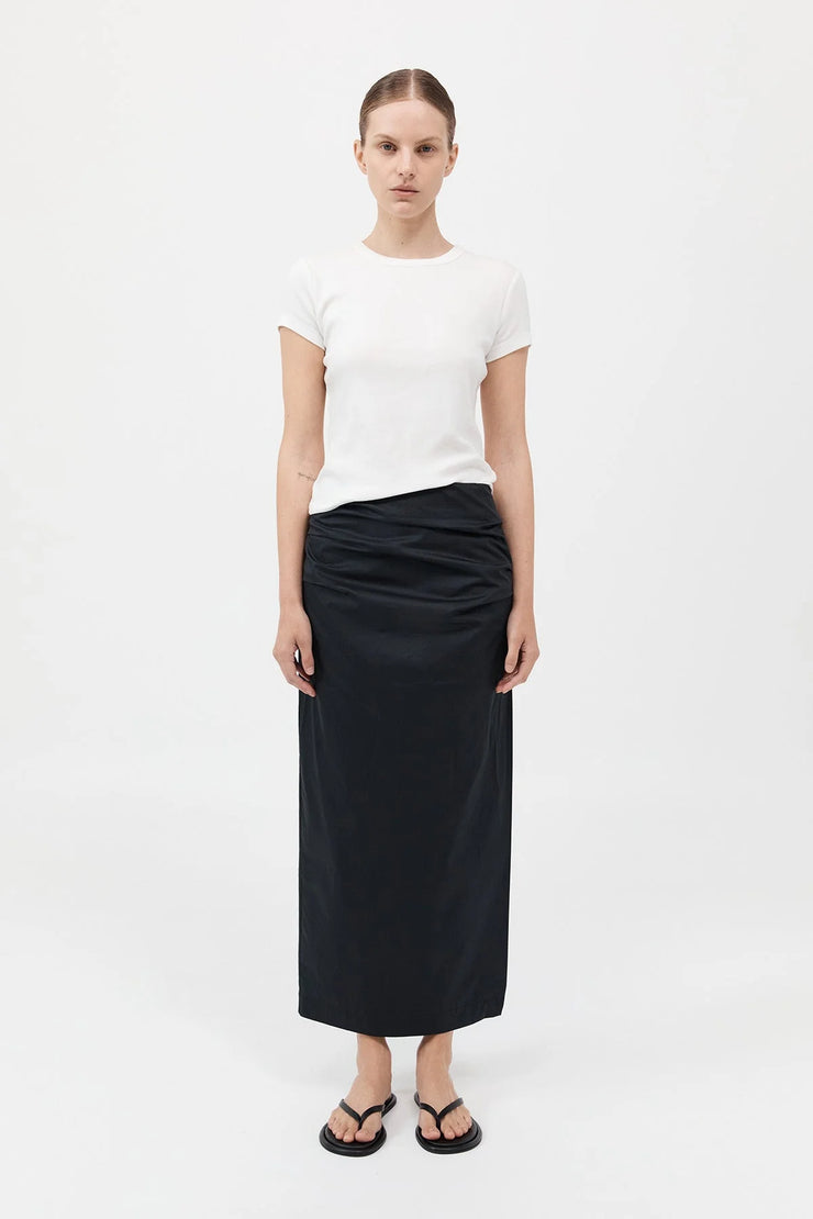 Cotton Tuck Midi Skirt Black