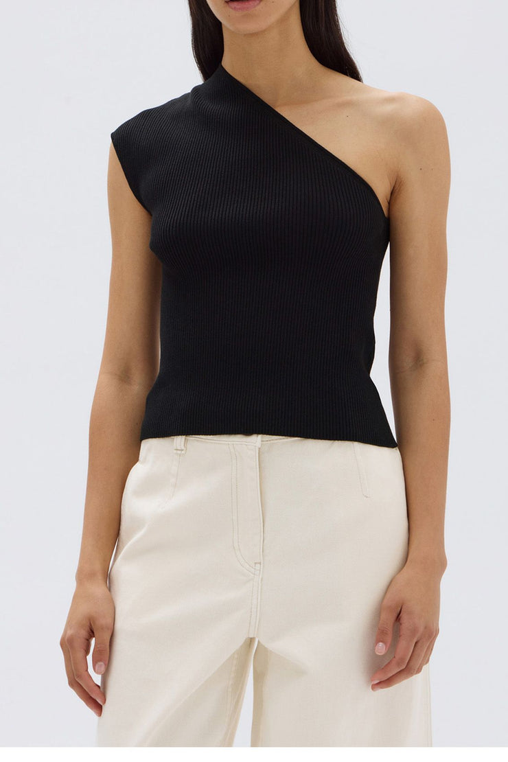 Elodie One Shoulder Knit Tank Black