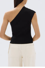 Elodie One Shoulder Knit Tank Black