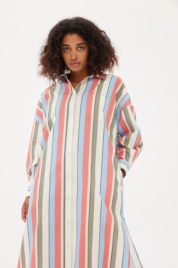 Chiara Maxi Dress Multi Stripe Birch/Cherry/Powderblue/Khaki