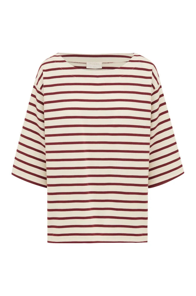 Arlo T-Shirt Cream/Crimson Stripe