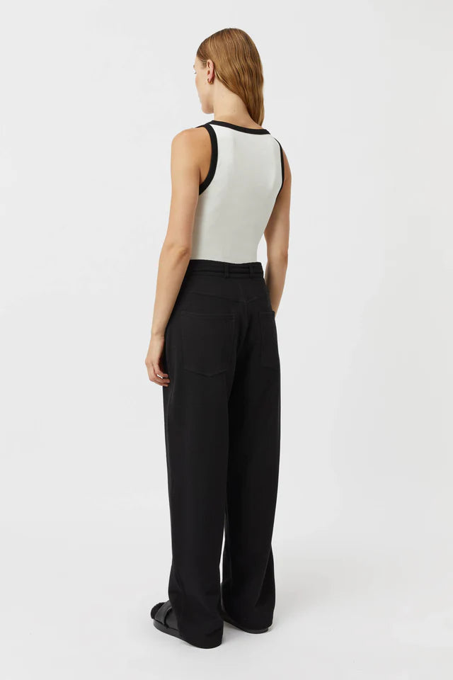 Nora Contrast Bind Scoop Neck Tank Soft White/Black