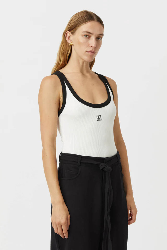 Nora Contrast Bind Scoop Neck Tank Soft White/Black