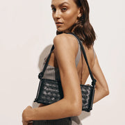 Daniella Triangle Woven Shoulder Bag Black