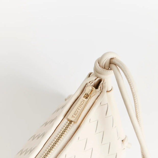 Daniella Triangle Woven Shoulder Bag White