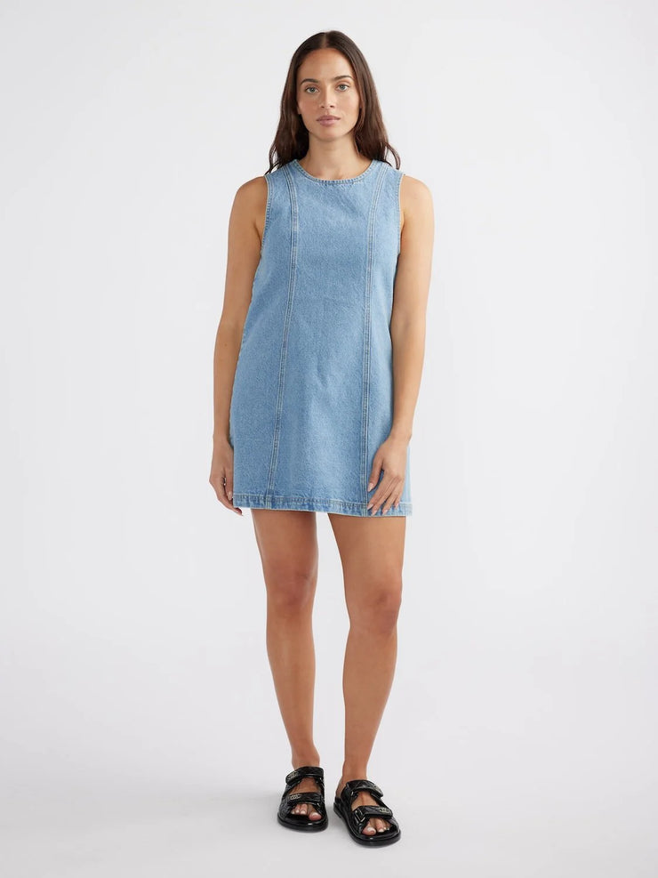 Reese Denim Mini Dress Mid Wash Blue