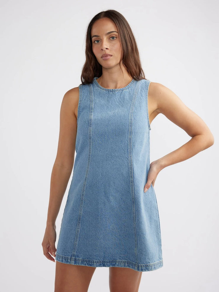 Reese Denim Mini Dress Mid Wash Blue