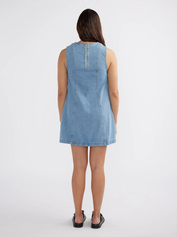 Reese Denim Mini Dress Mid Wash Blue