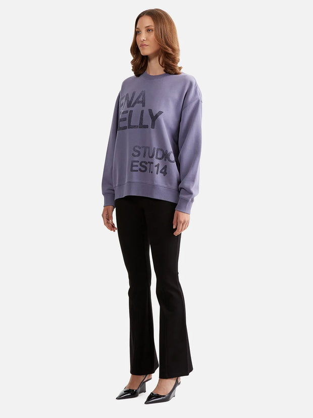 Lola Oversized Sweater Stamped Logo Dark Iris