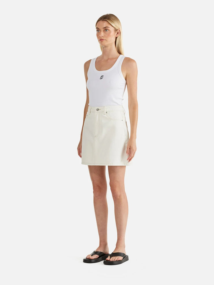 A-Line Denim Mini Skirt White