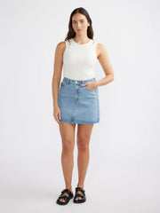 Reese Denim Mini Skirt Mid Wash Blue