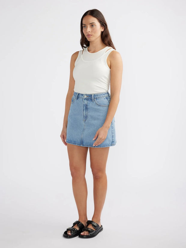 Reese Denim Mini Skirt Mid Wash Blue