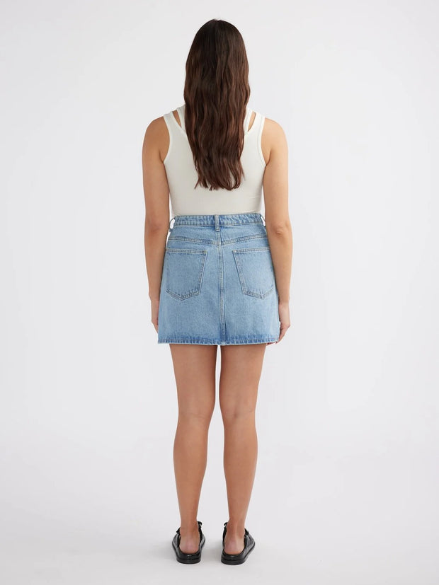 Reese Denim Mini Skirt Mid Wash Blue