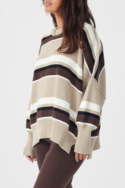 Harper Stripe Organic Knit Sweater Taupe/Chocolate/Cream & Black