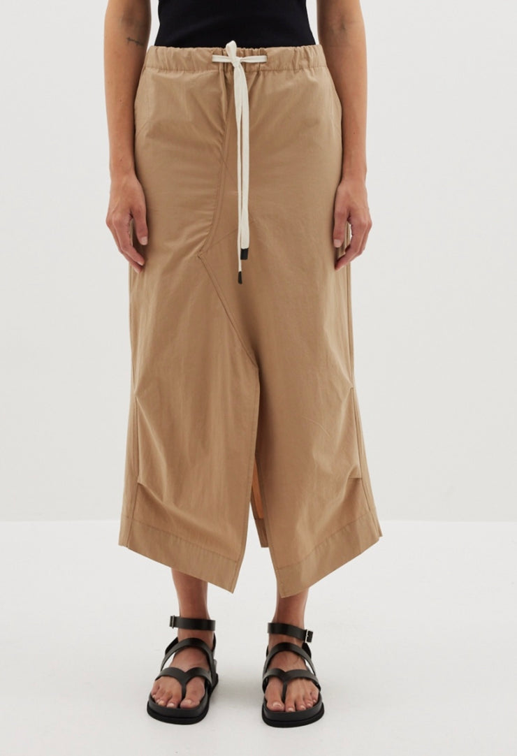 Crushed Cotton Pull on Skirt Tan