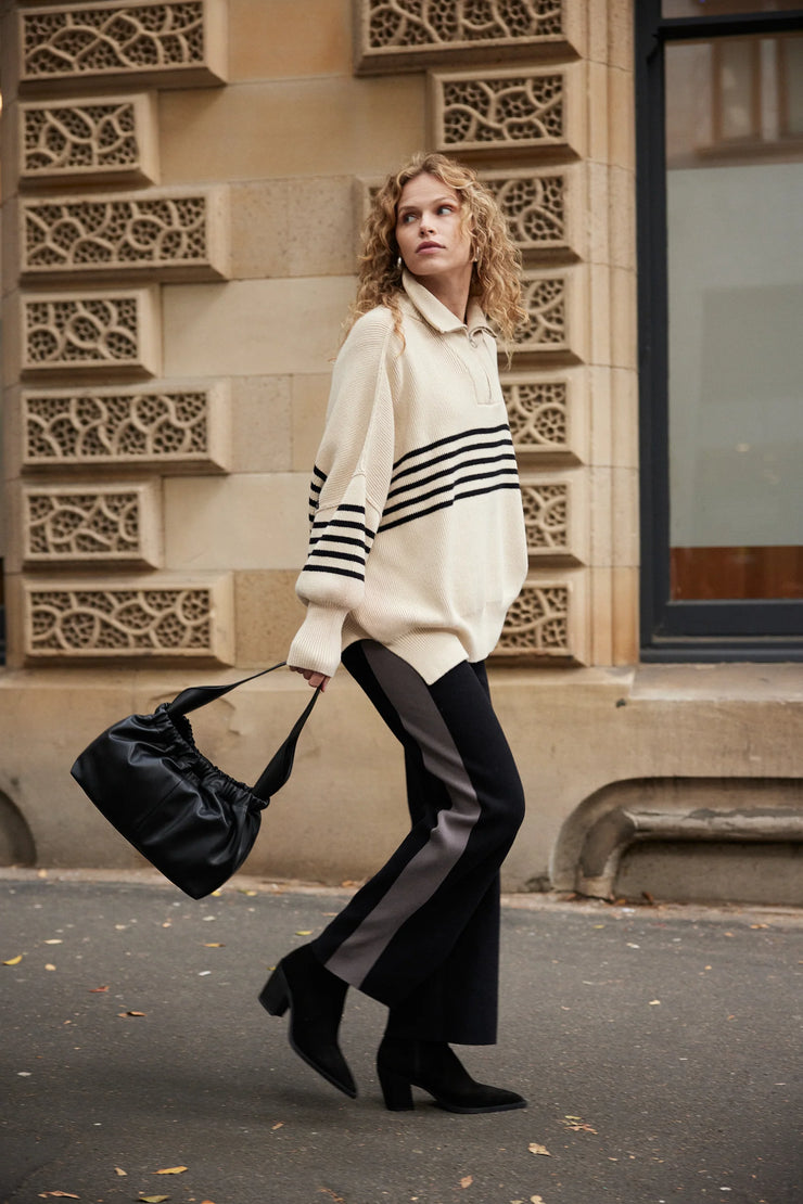 London Zip Stripe Sweater Sand & Black