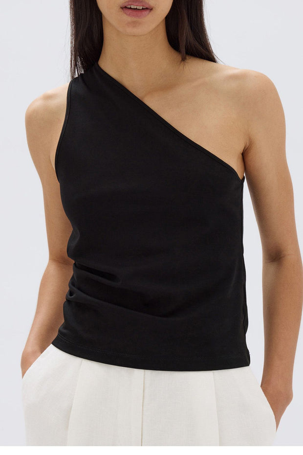 Orchid Jersey One Shoulder Top Black