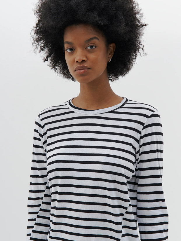 Stripe Scoop Hem L/S  T.Shirt Black/White