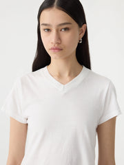 V Neck Raw Edge Baby T.Shirt White