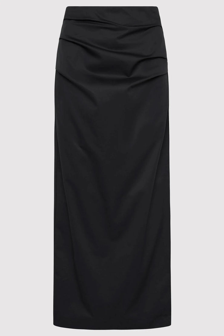 Cotton Tuck Midi Skirt Black