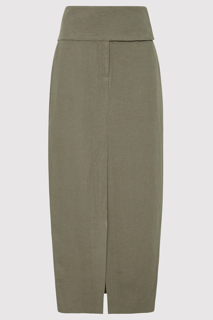 Wide Waistband Column Skirt Smokey Olive