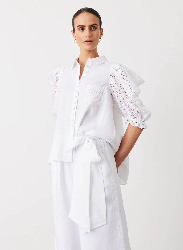Sienna Linen Cotton Broiderie Shirt Optical White