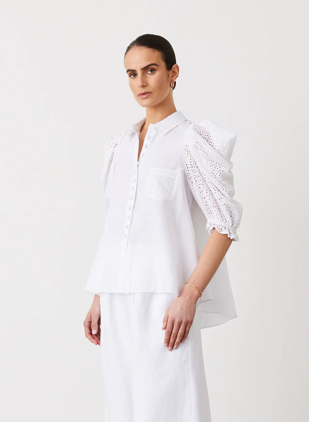 Sienna Linen Cotton Broiderie Shirt Optical White