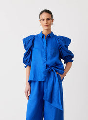 Sienna Linen Cotton Broiderie Shirt Lapis Blue