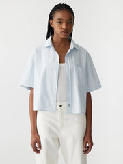 Crushed Cotton Cropped Shirt Faded Blue