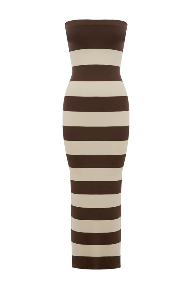Theo Strapless Dress Chocolate Stripe