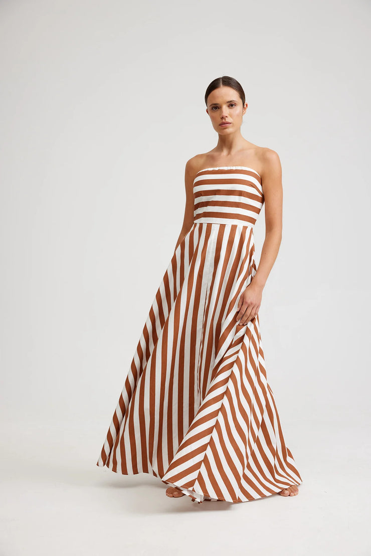 Hazel Dress - Cigar / Optic Stripe