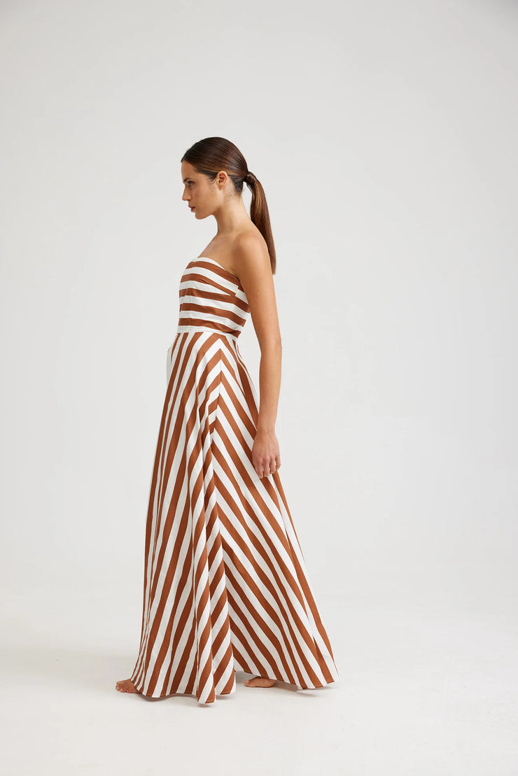 Hazel Dress - Cigar / Optic Stripe