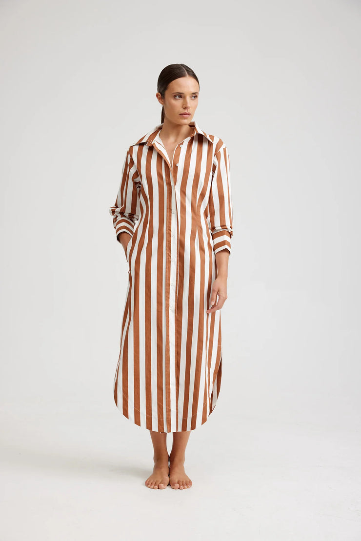 Finn Dress - Cigar/ Optic Stripe