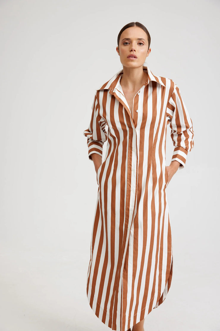 Finn Dress - Cigar/ Optic Stripe