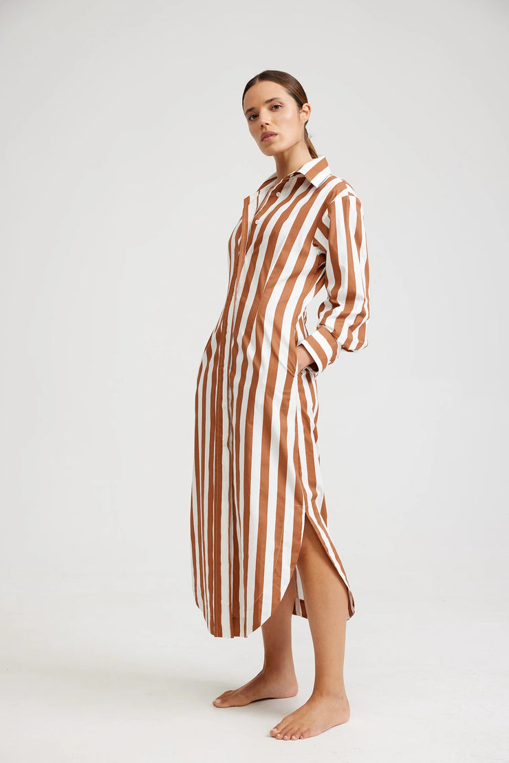 Finn Dress - Cigar/ Optic Stripe