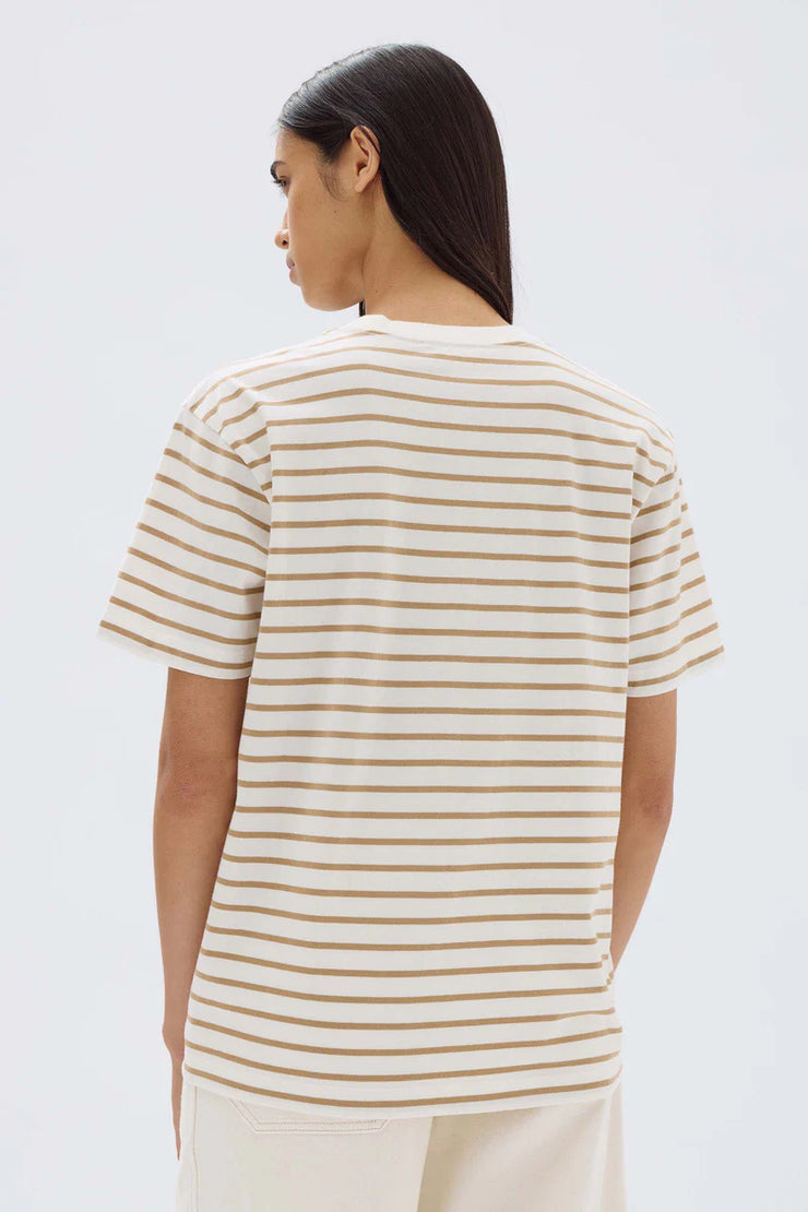 Womens Port Stripe S/S Tee Antique White/Tan Stripe