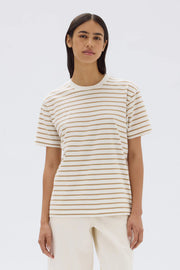 Womens Port Stripe S/S Tee Antique White/Tan Stripe