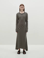 Stripe Heritage Paneled Long Sleeve Dress Black/Oatmeal