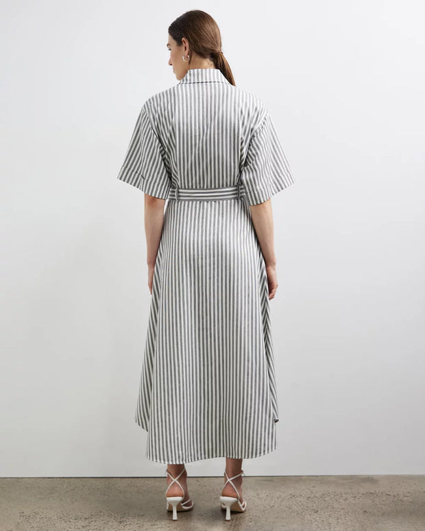 Cassius Shirt Dress - Ecru/ Black Stripe