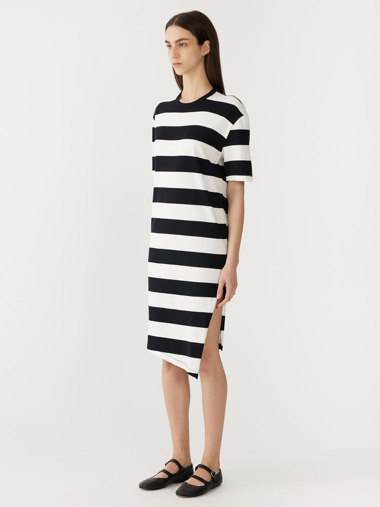 Stripe Side Split S/S Dress Black/White