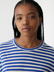 Stripe Side Step S/S T.Shirt Nat/Cobalt