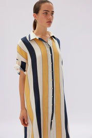 Marala Short Sleeve Shirt  Dress Stripes Dijon/Navy